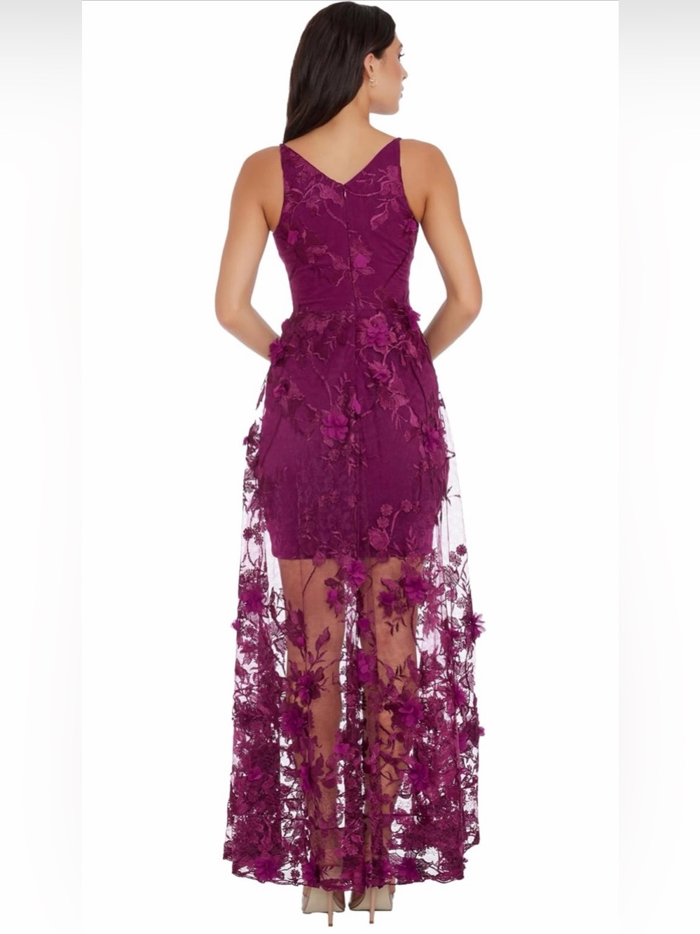 Dress the Population Burgundy Floral Appliqué Maxi Dress - Picture 3 of 11